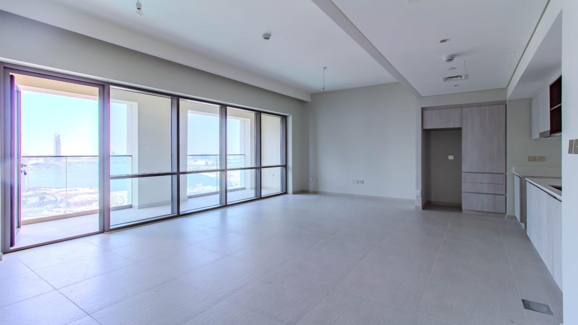 Dubai Creek Harbour apartment view, canal, skyline, modern buildings, Creek Beach community