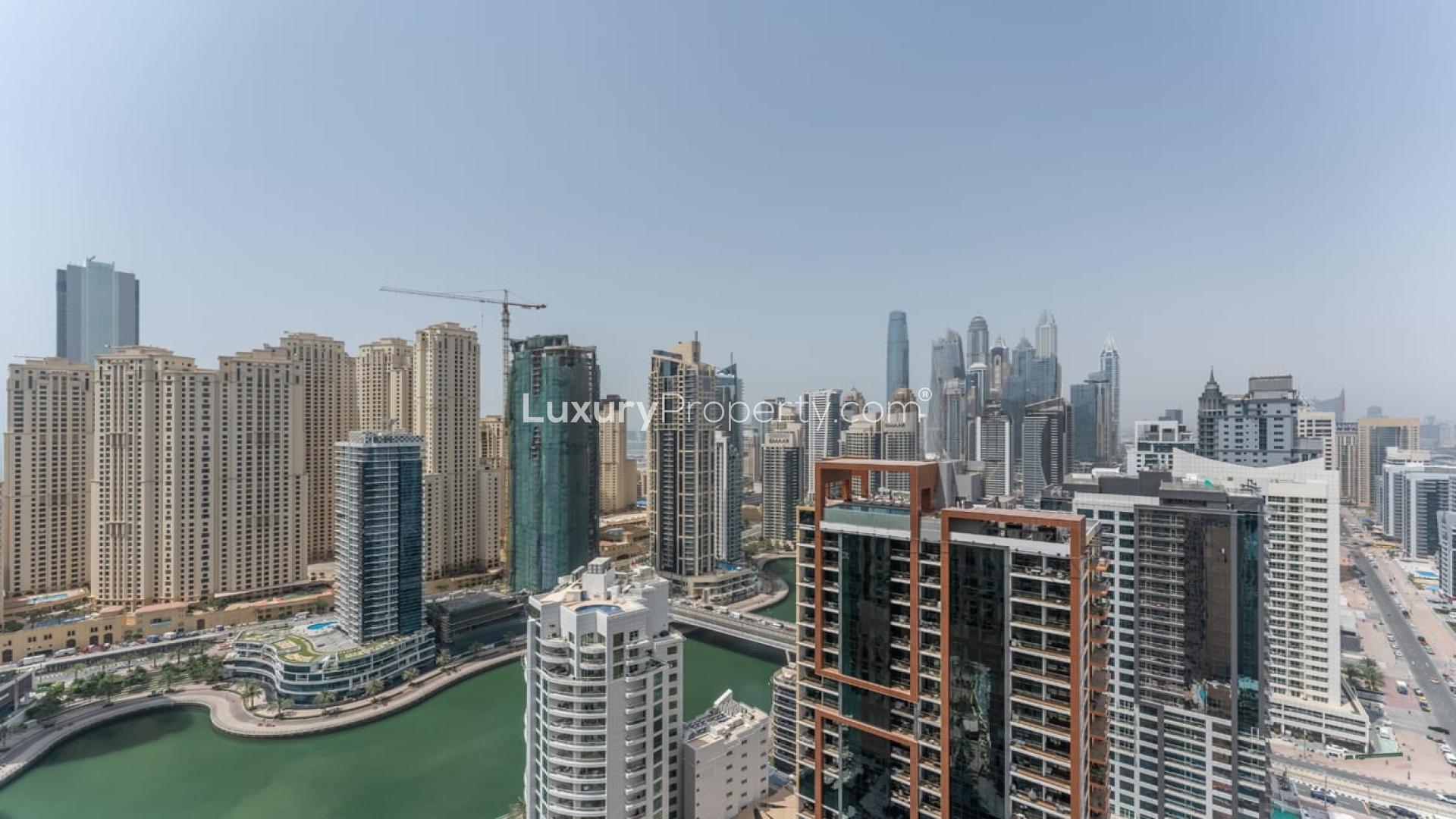 Furnished living room in 2-bedroom apartment, JW Marriott Marina, Dubai Marina