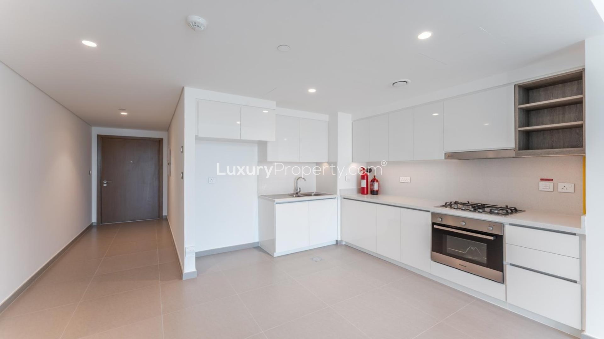 Empty room with large windows in Downtown Views II apartment, Downtown Dubai