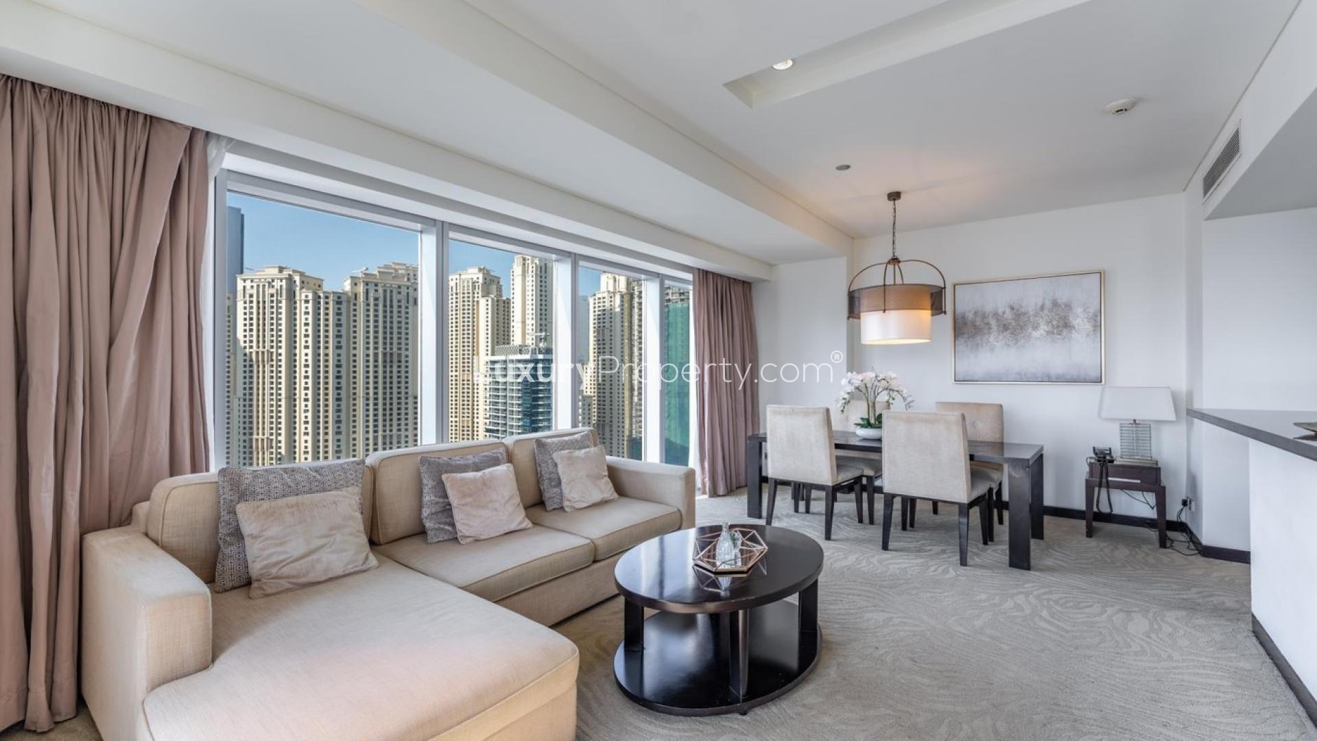 Mesmerizing view of Dubai Marina skyline and waterway from The Address Dubai Marina apartment