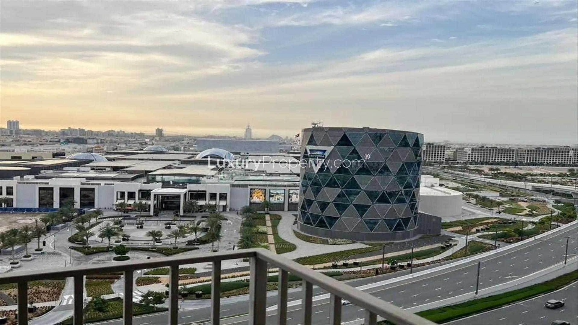 Modern kitchen and living area in Dubai Hills Estate apartment for sale