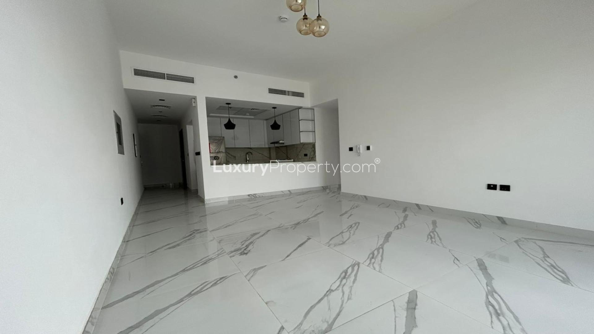 Huge balcony view of Arjan community from Gardenia Livings apartment for sale