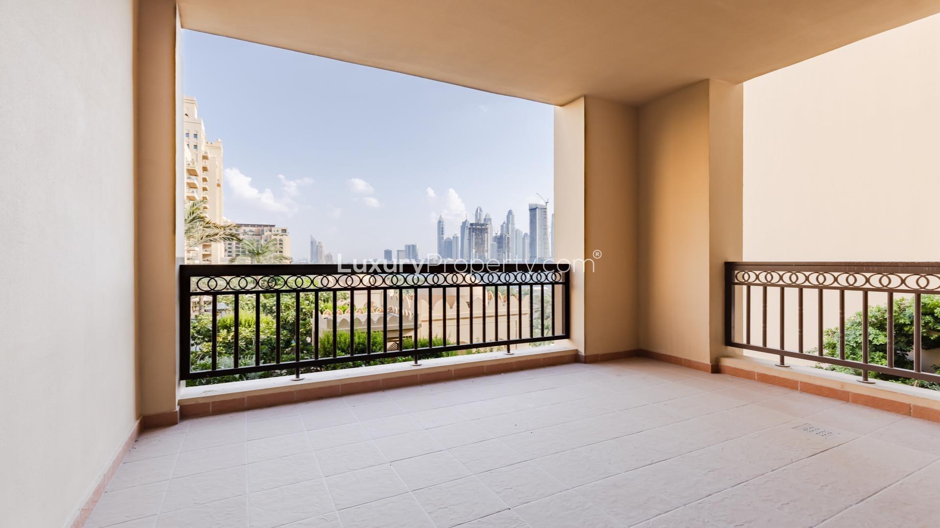 Terrace with stunning skyline views at The Fairmont Palm Residences, Palm Jumeirah apartment