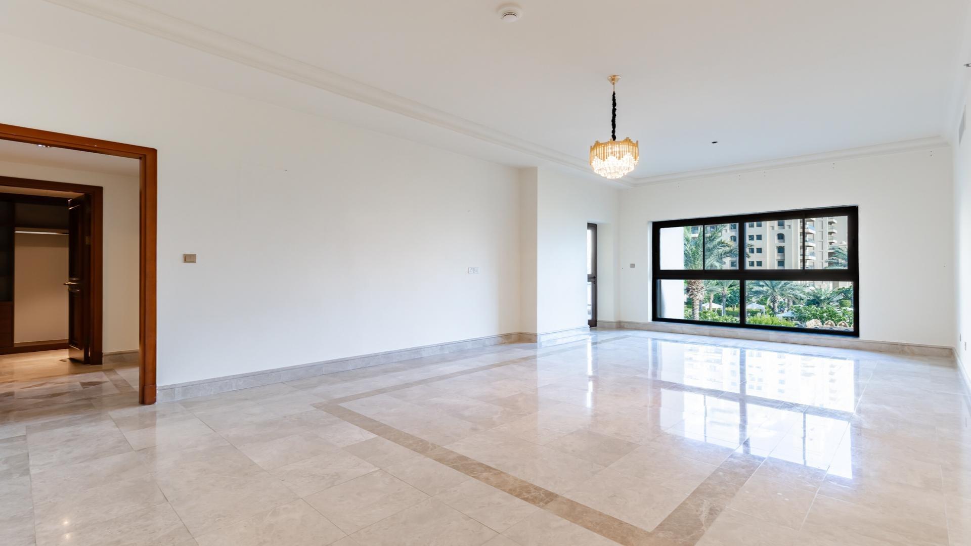 Spacious living area with large windows, Palm Jumeirah apartment, The Fairmont Palm Residences