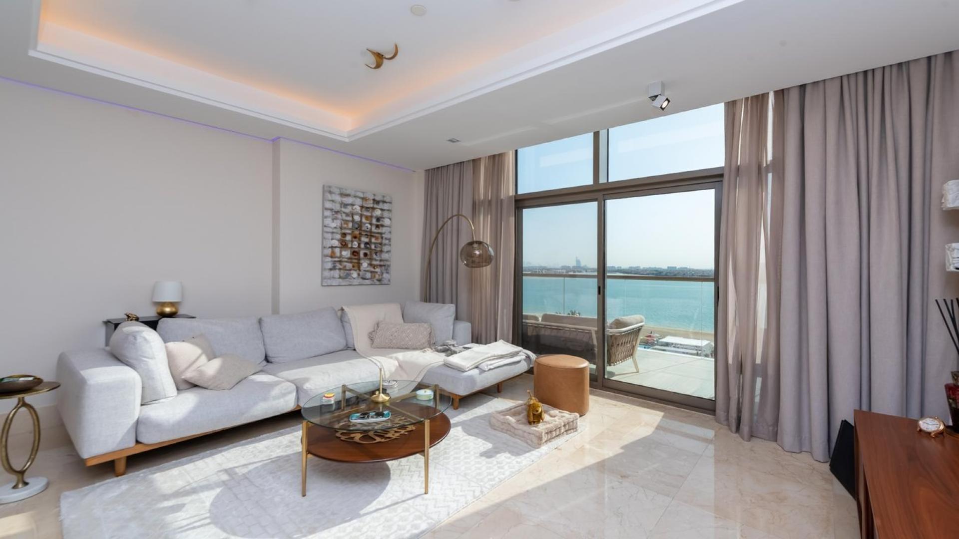 Stunning sea view from luxury Palm Jumeirah apartment, overlooking beach and city skyline