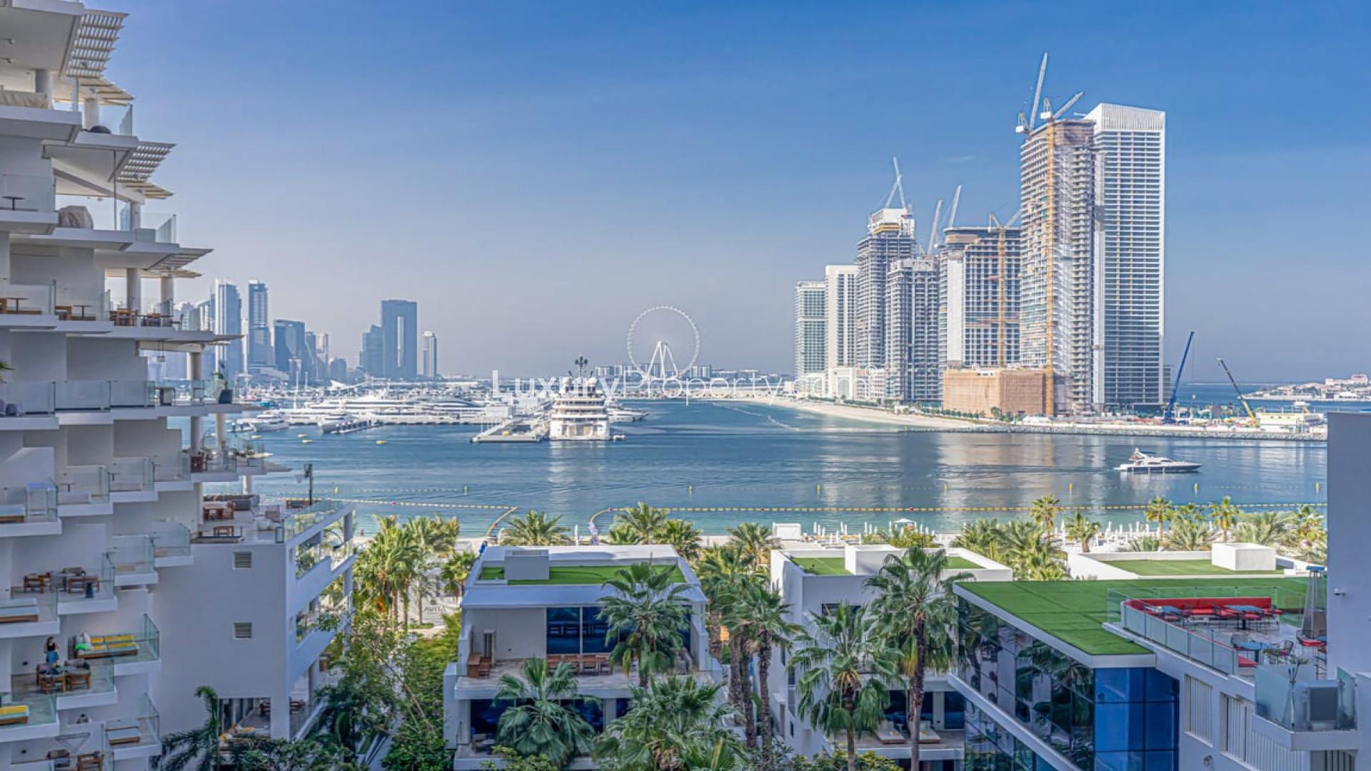 Luxury Palm Jumeirah apartment living room with modern decor and sea views