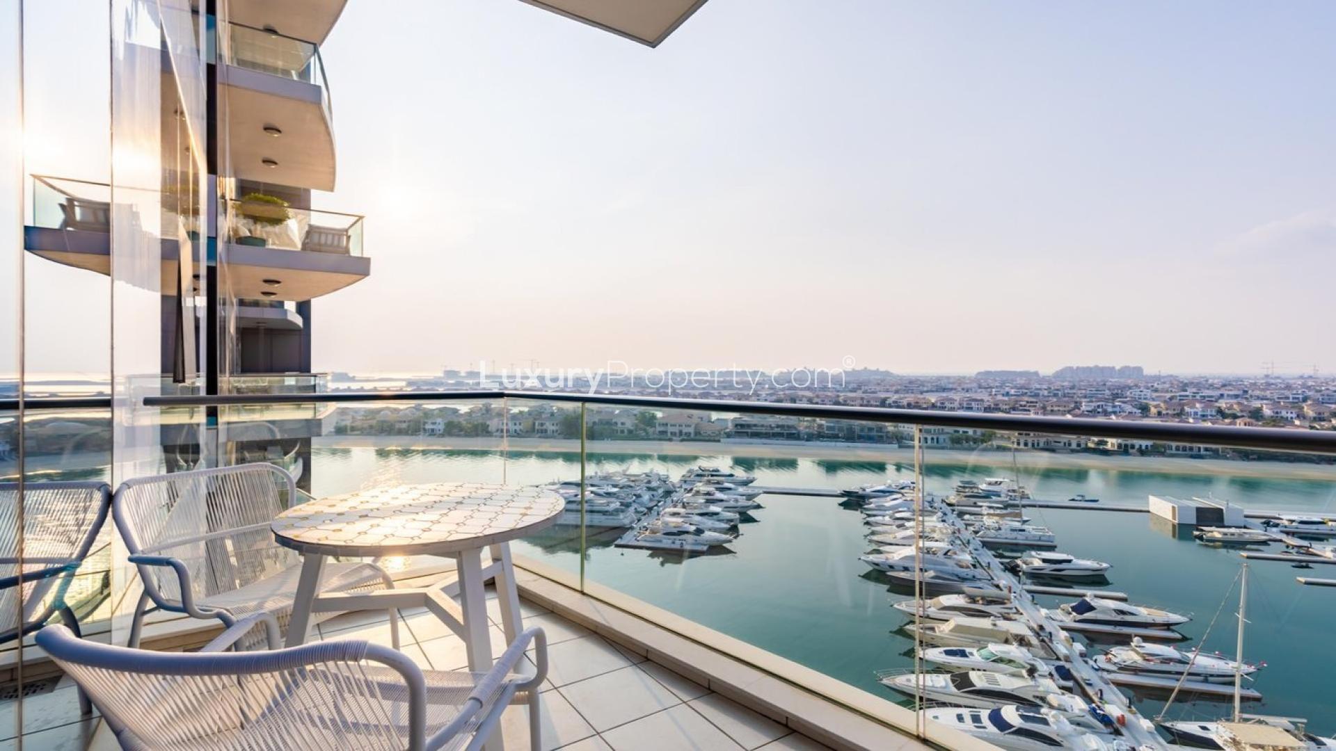 Open-plan living area in Oceana Residences apartment, Palm Jumeirah, with sea view