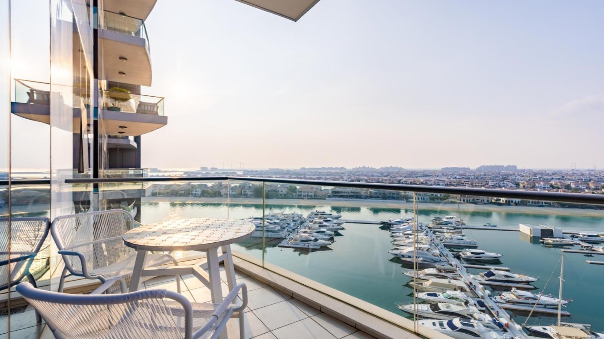 Open-plan living area in Oceana Residences apartment, Palm Jumeirah, with sea view