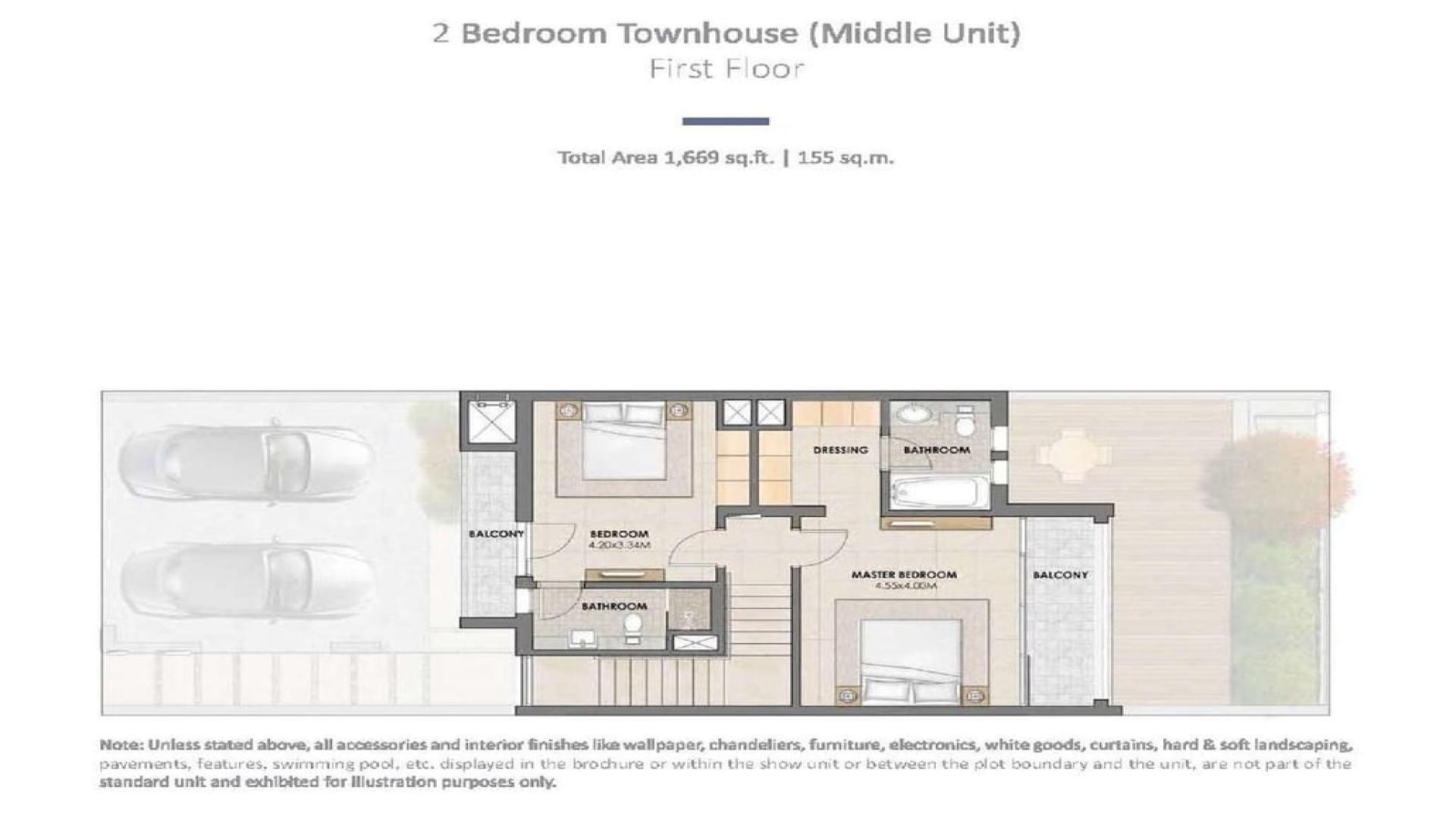 Bright living area in 2-bedroom townhouse, Arabella 2, Mudon, with large windows and tile flooring