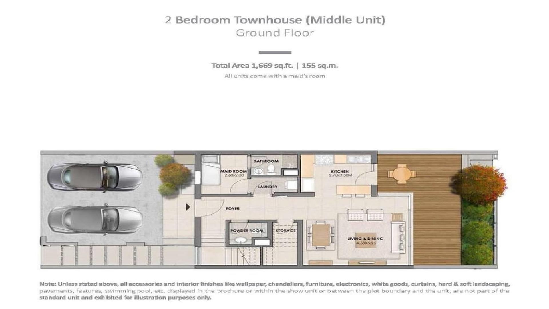 Charming 2-bedroom townhouse exterior in Arabella 2, Mudon with carport and modern design