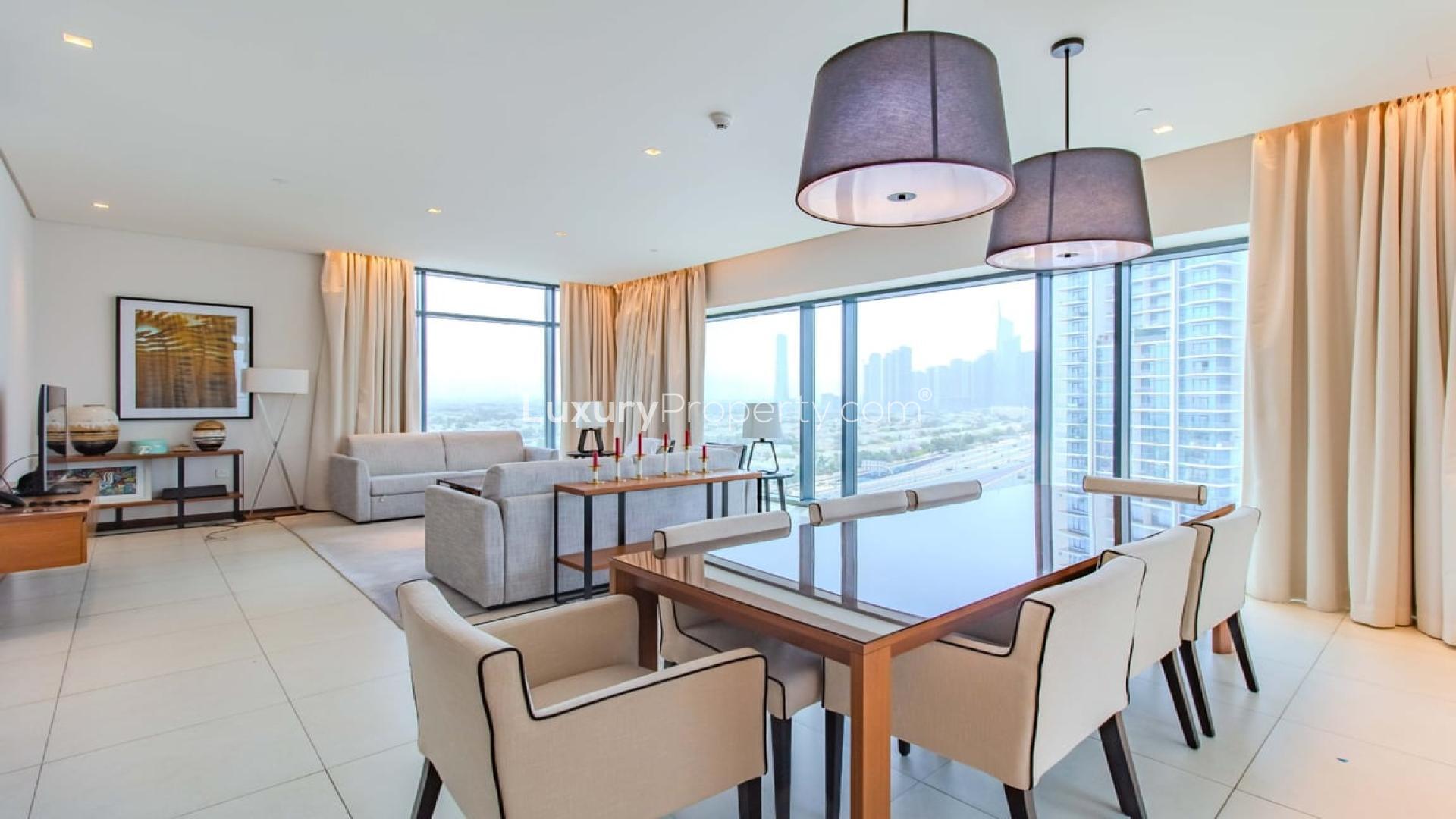Stunning 2-bedroom apartment living room with city view, Vida Hotel, The Hills