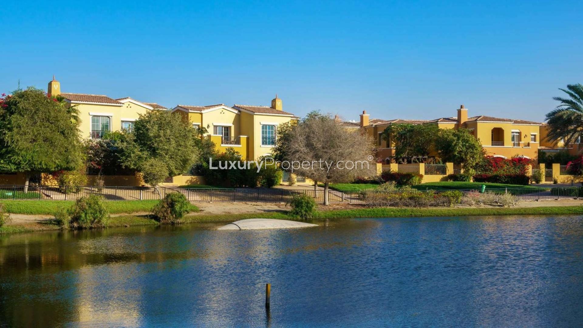Beautiful 2-bedroom villa exterior with garden in Palmera, Arabian Ranches, for rent