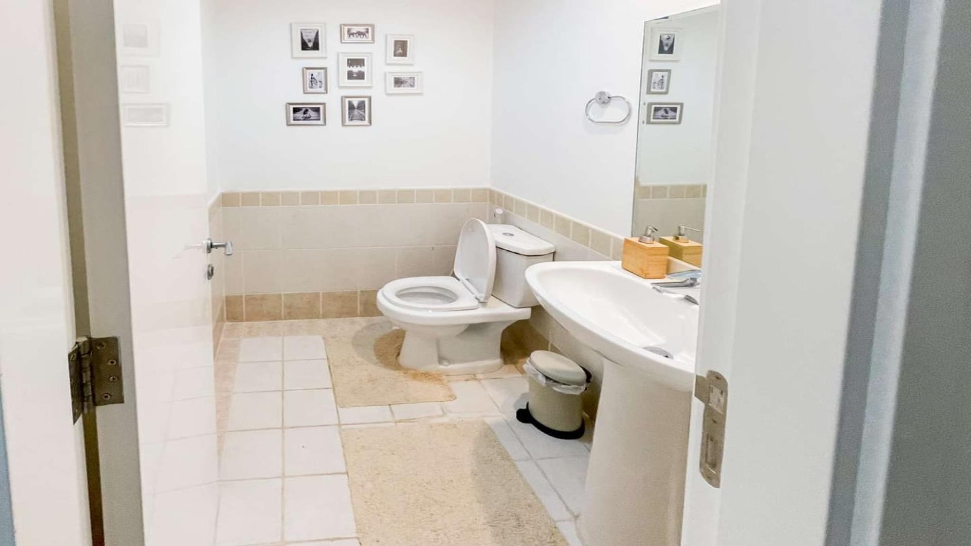 Corner villa garden with lush greenery and patio in Springs 11, available for rent