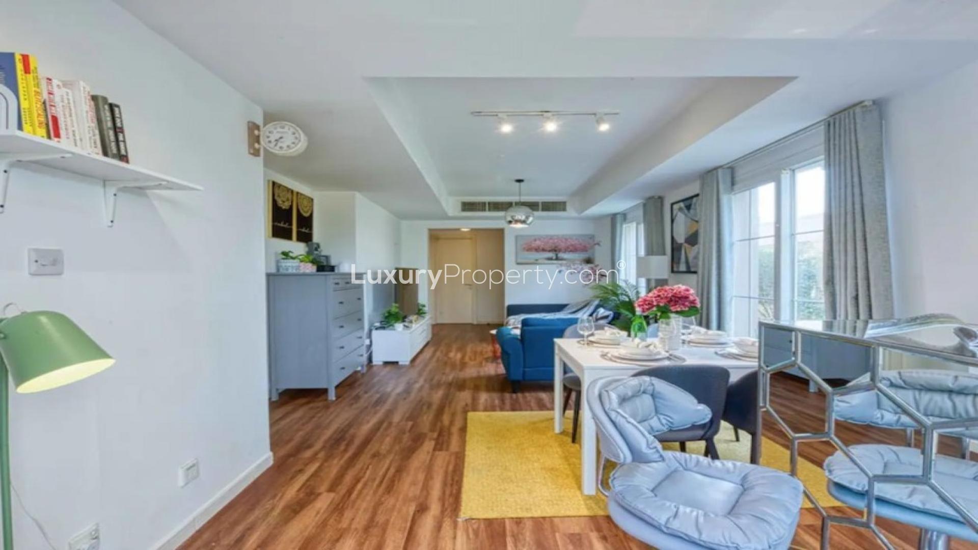 Dining area with garden view in 2-bedroom villa, Springs 11, available for rent