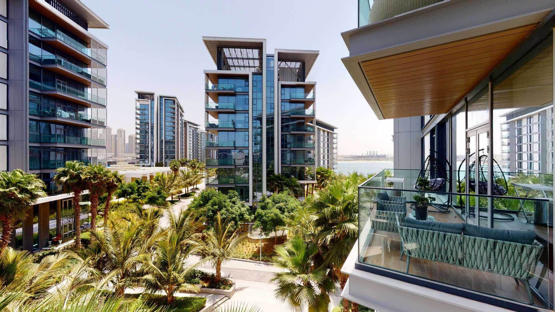 Modern furnished living room and kitchen in Bluewaters apartment for rent, LP15236