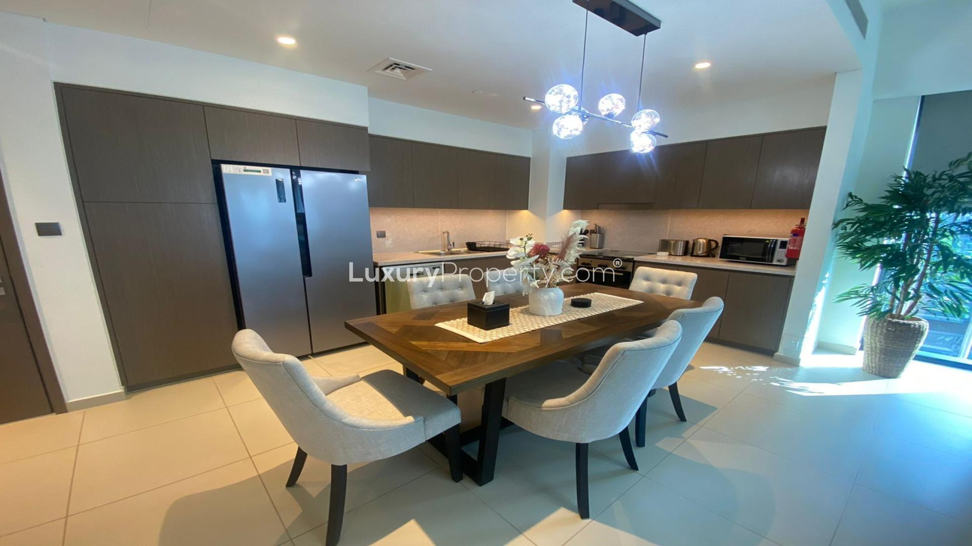 Luxurious lobby in furnished Downtown Dubai 2-bedroom apartment, Opera District, modern seating area