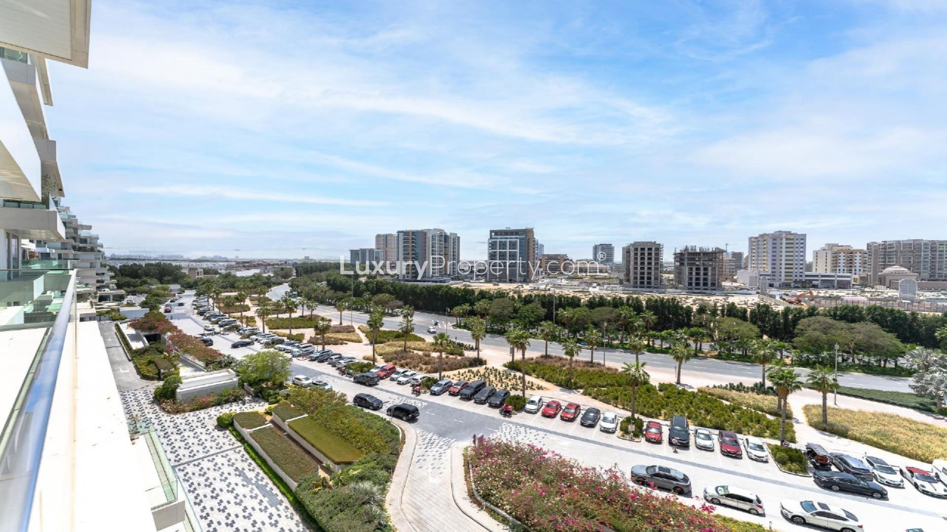 Spacious living area in 2-bedroom apartment, Seventh Heaven, Al Barari, with city view windows