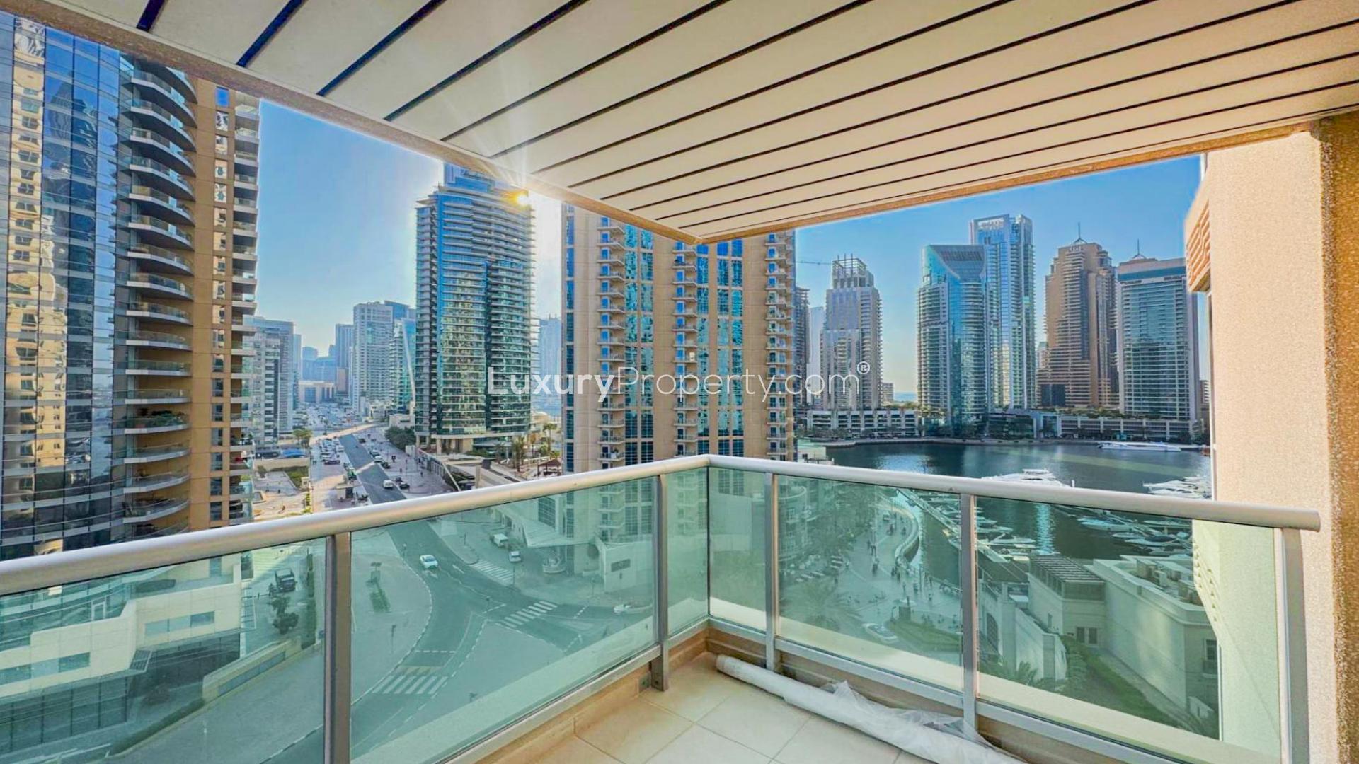 Empty room with large window in two-bedroom apartment, Al Yass Tower, Dubai Marina