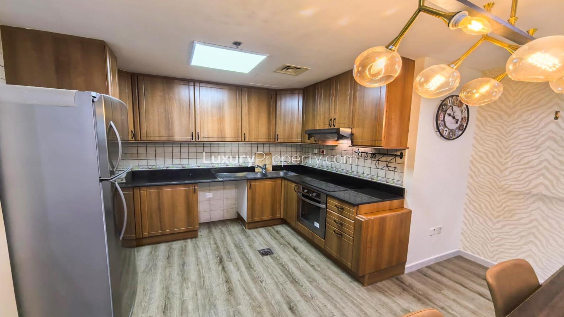 Modern kitchen and dining area in Dubai Marina apartment, Princess Tower, for rent