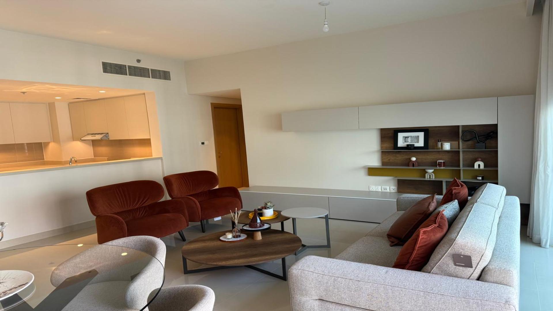 Unfurnished apartment living room with Burj Khalifa view in Dubai Creek Harbour for rent