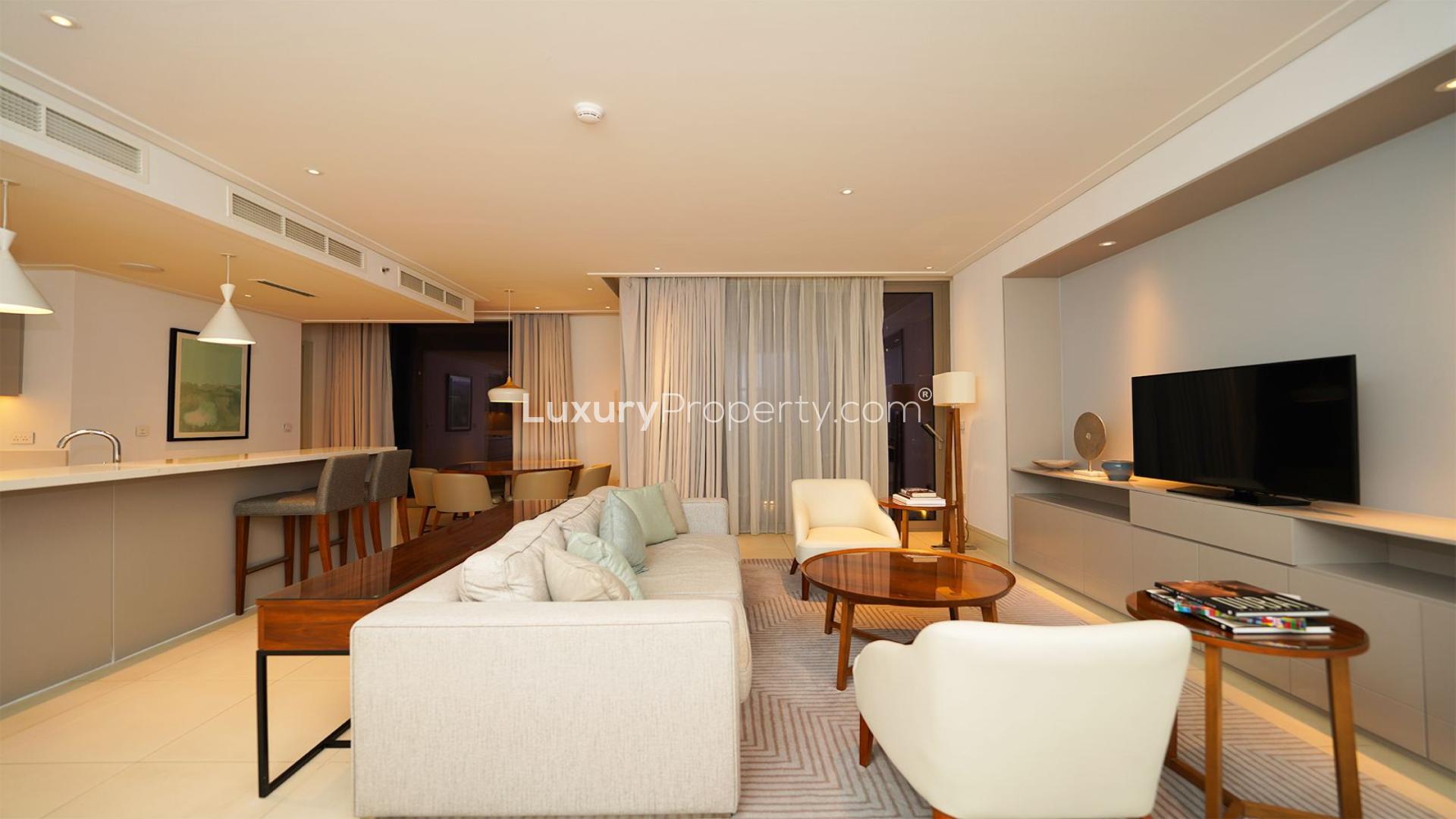 Furnished dining area with city view in Vida Residence Downtown Dubai apartment
