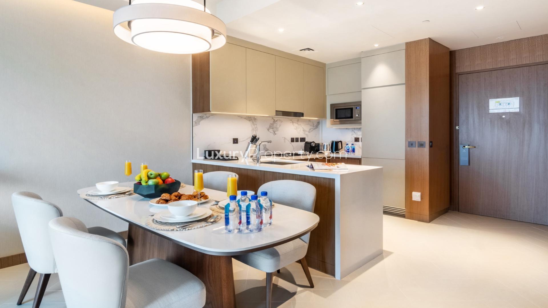 Modern kitchen dining area in Downtown Dubai apartment, The Address Residences Opera Tower 1