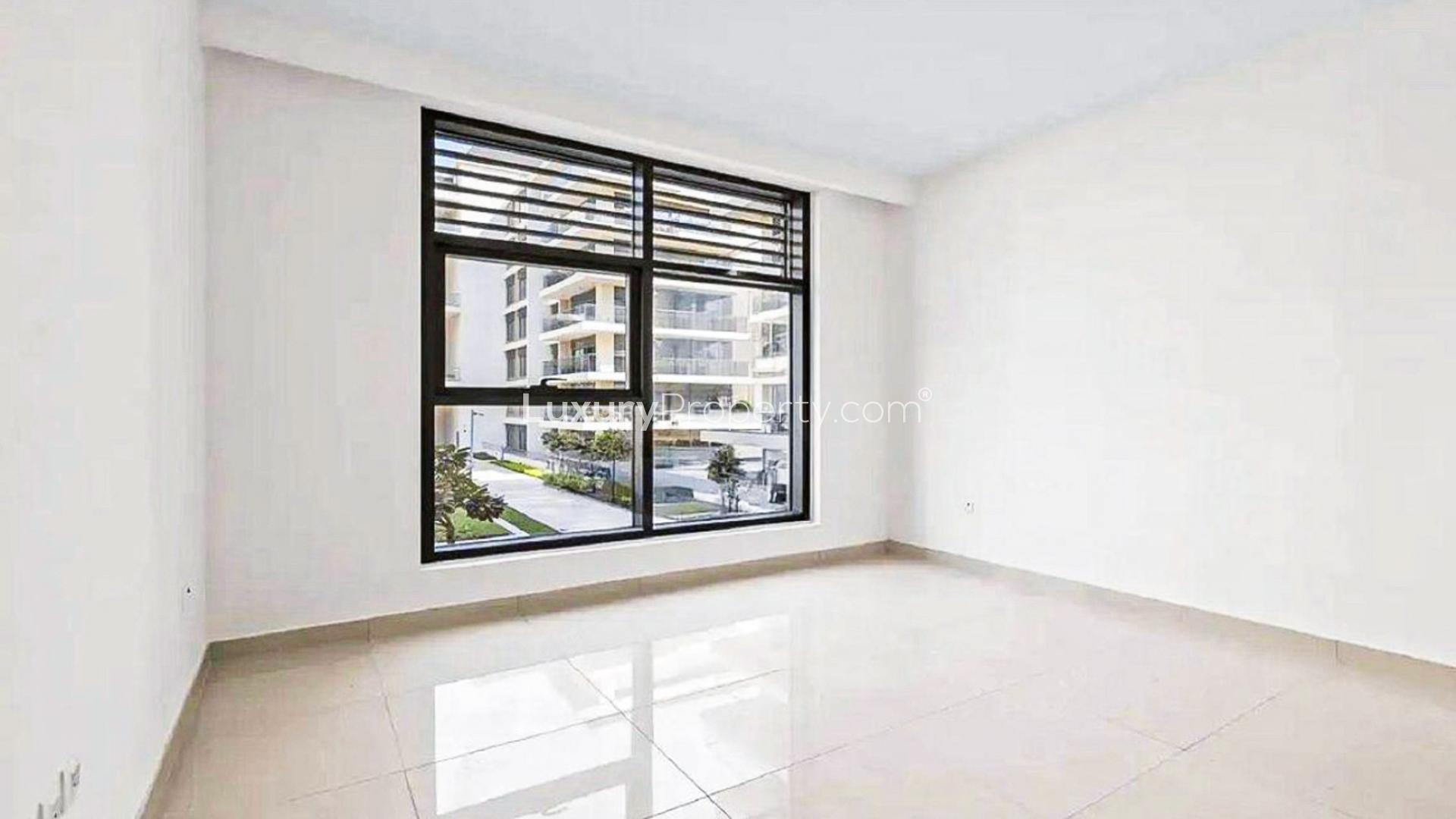 Spacious terrace with seating area in Mulberry 2 apartment, Dubai Hill Estate