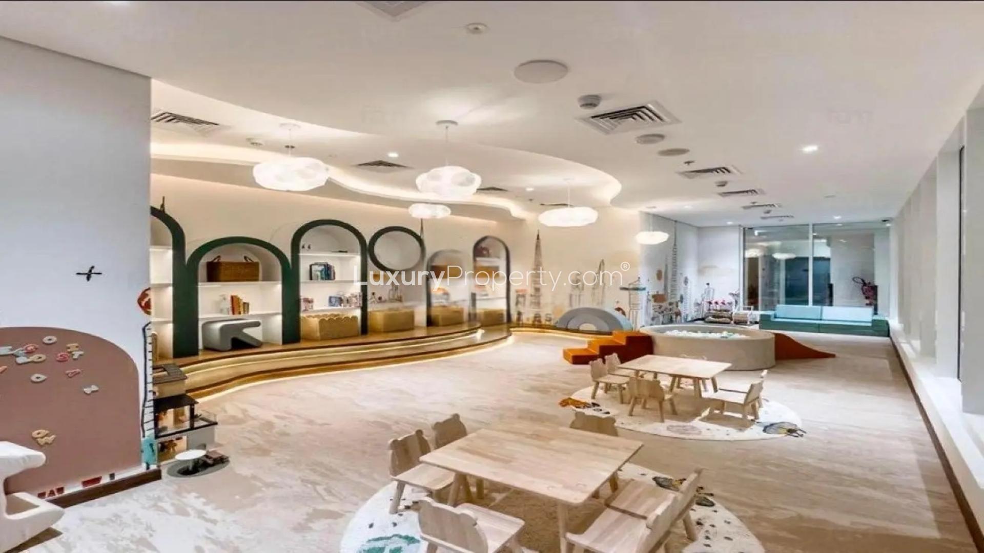 Furnished living room in 2-bedroom apartment, Affini Tribute Residences, Al Jaddaf, for rent