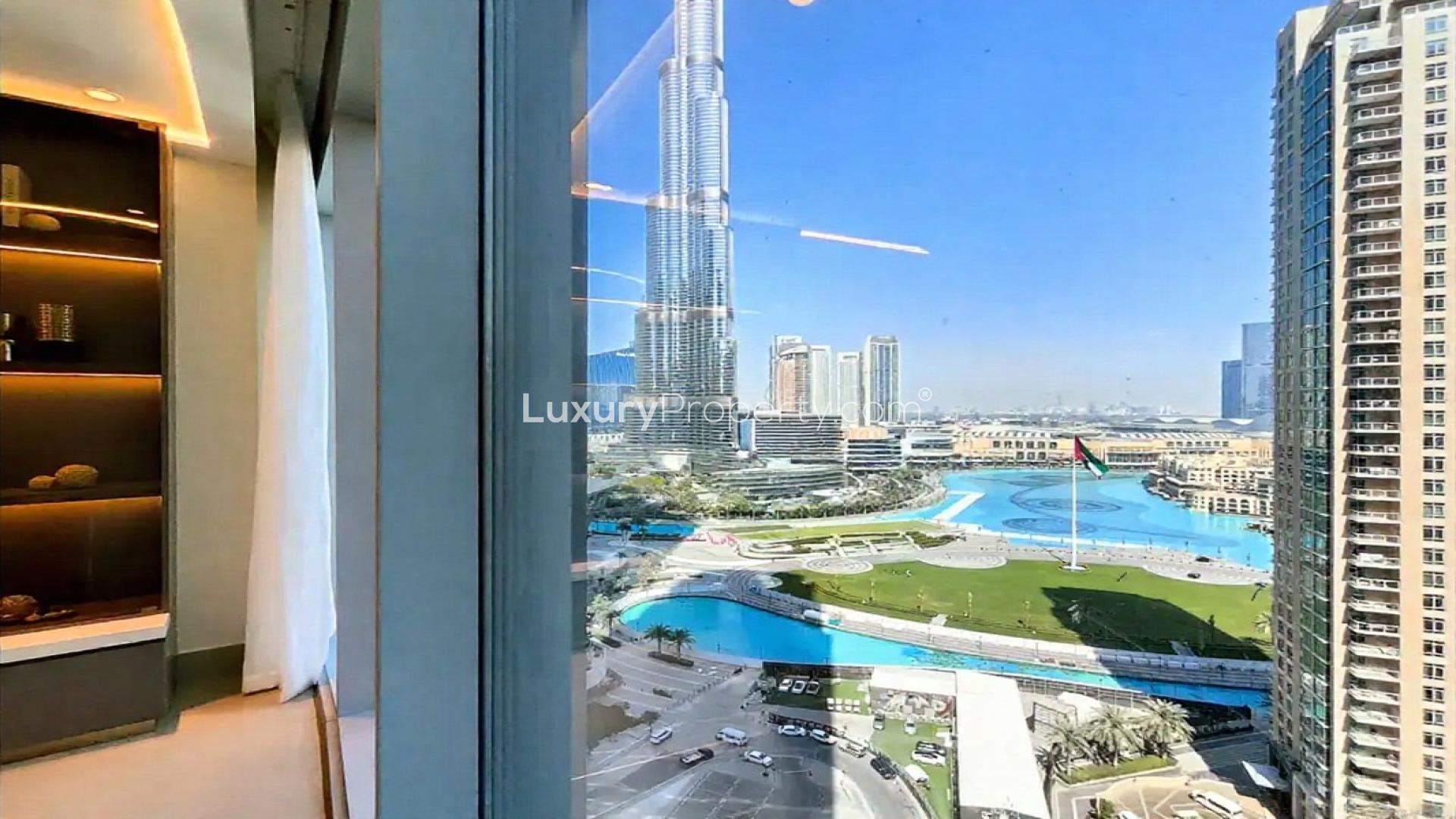 Spacious Opera Grand apartment living area with city view, Downtown, 2-bedroom rental