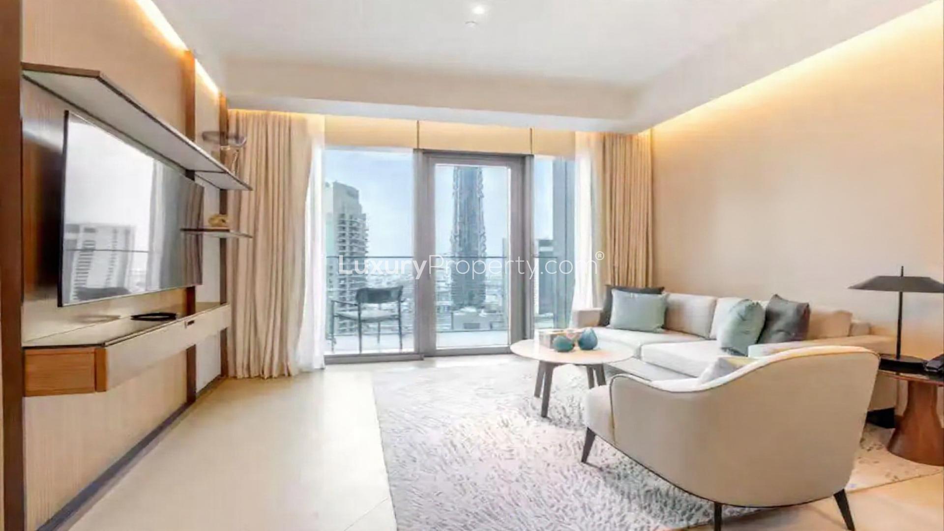 Modern living room in Downtown Dubai apartment, Address Residences Dubai Opera Tower 1