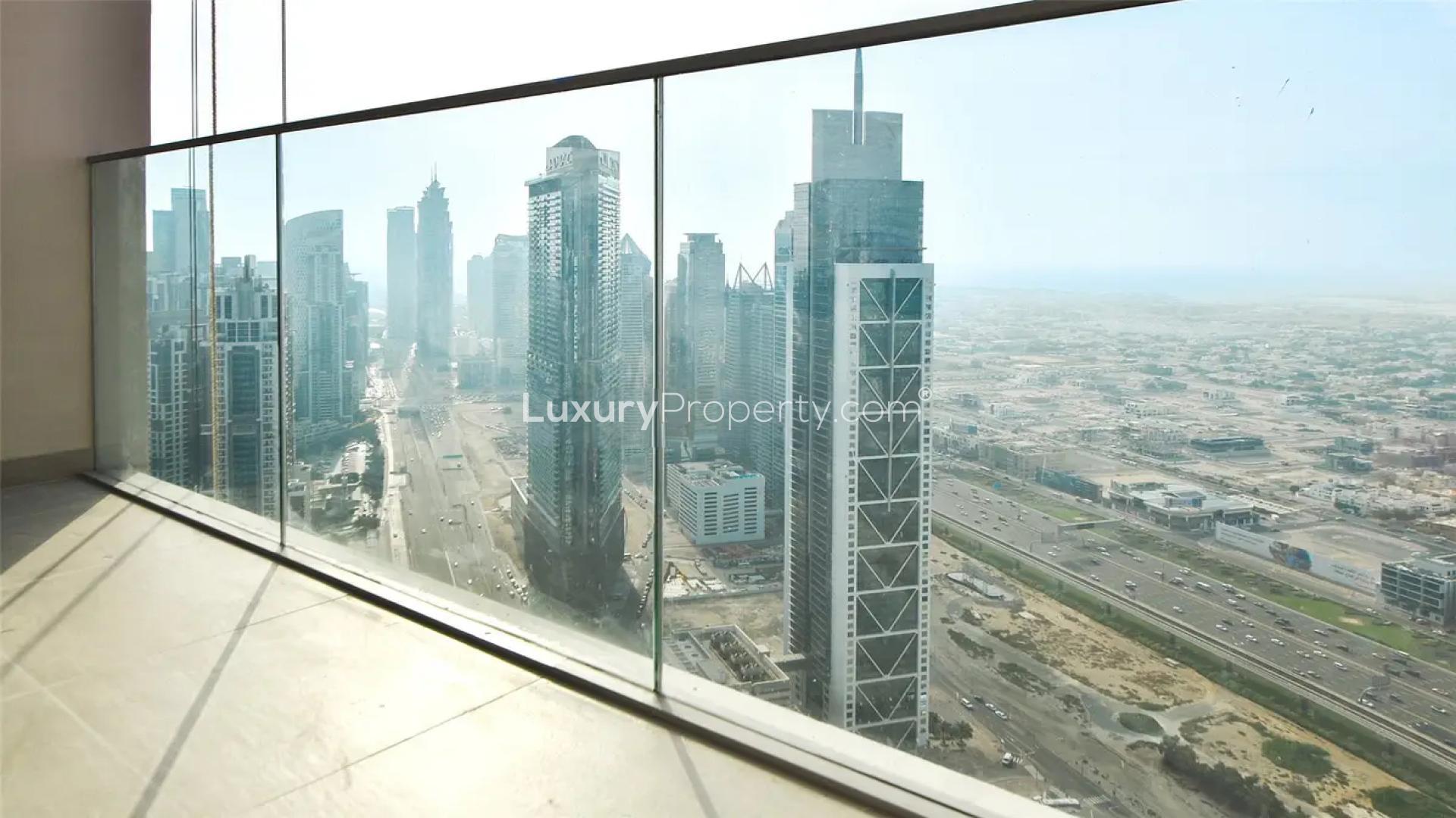 Empty living room in Forte 2 apartment, Downtown Dubai, featuring modern finishes and open layout