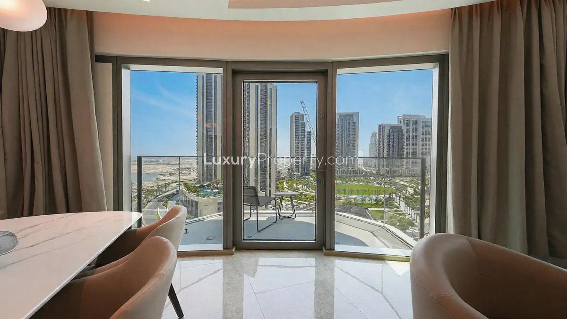 Modern kitchen and dining area in furnished 2-bedroom apartment, Address Harbour Point, Dubai Creek Harbour