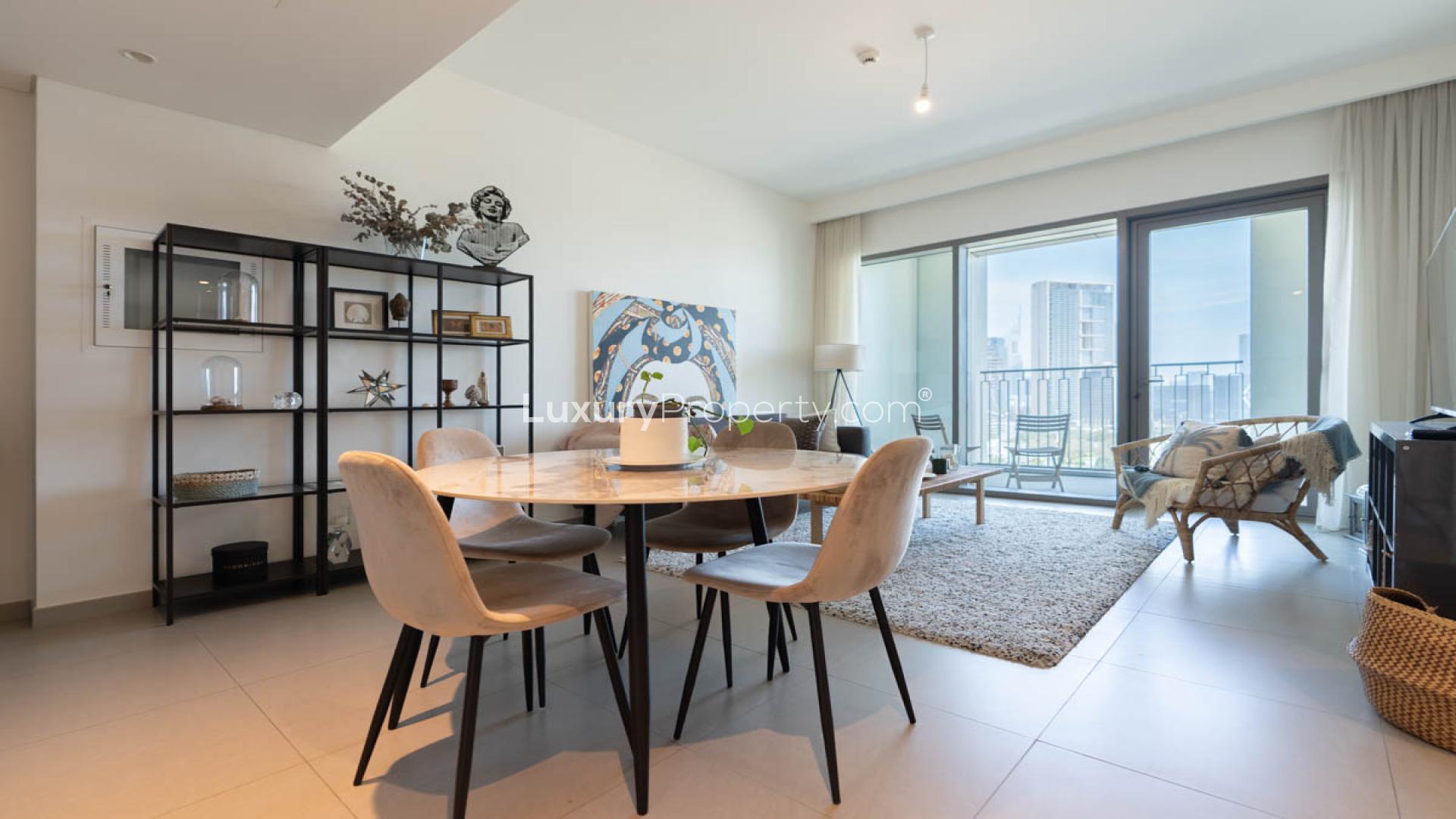 Furnished living room in Downtown Views II apartment, Downtown Dubai, with modern decor