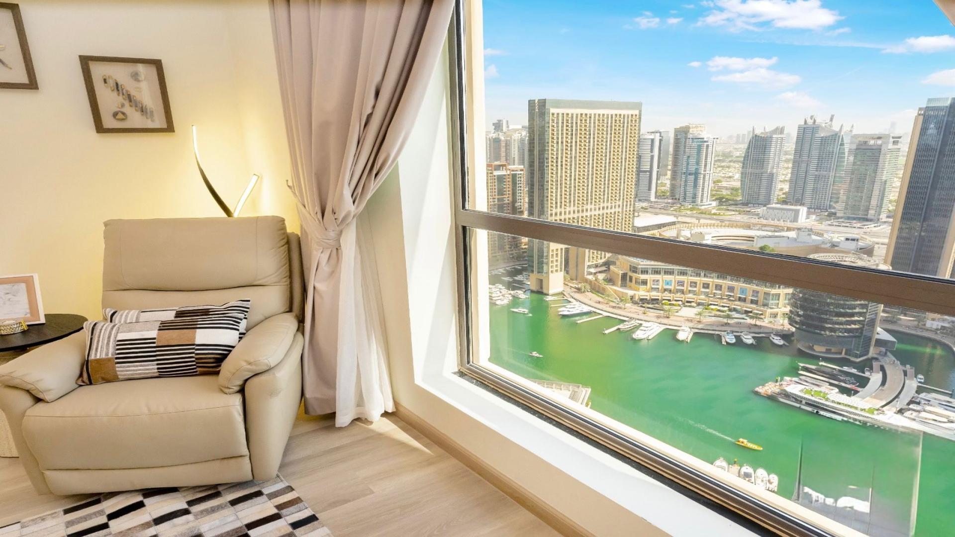 Luxurious JBR apartment living room with modern decor, cozy seating, and stylish lighting