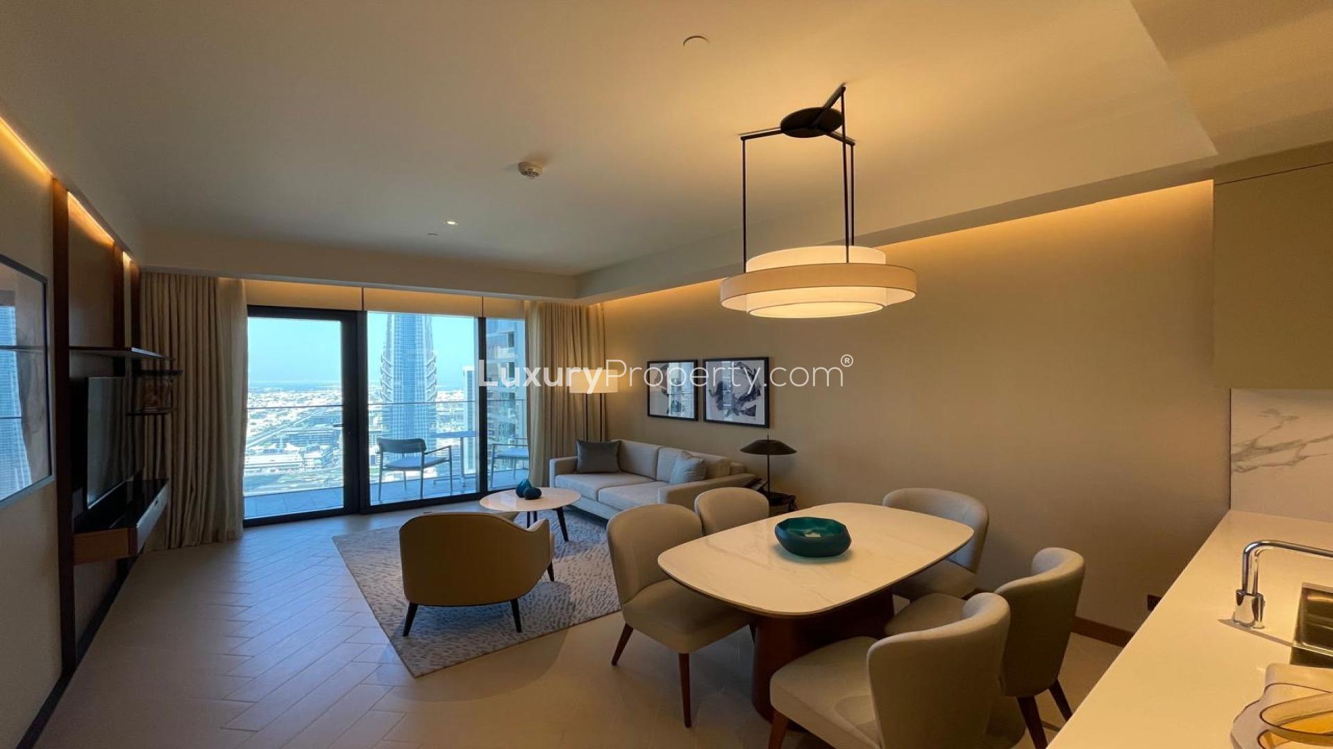 N/A,Modern living room in Burj Khalifa apartment, Address Residences Dubai Opera, bright and spacious