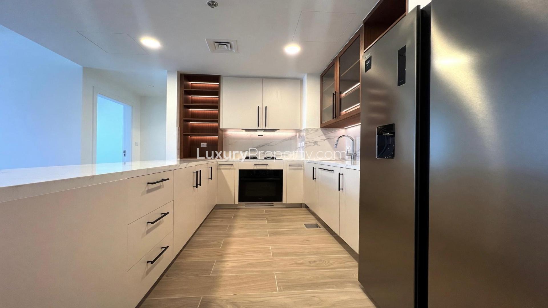 "Balcony view from 2-bedroom apartment for rent in Holland Gardens, Town Square.",Modern kitchen in a two-bedroom apartment for rent, Holland Gardens, Town Square