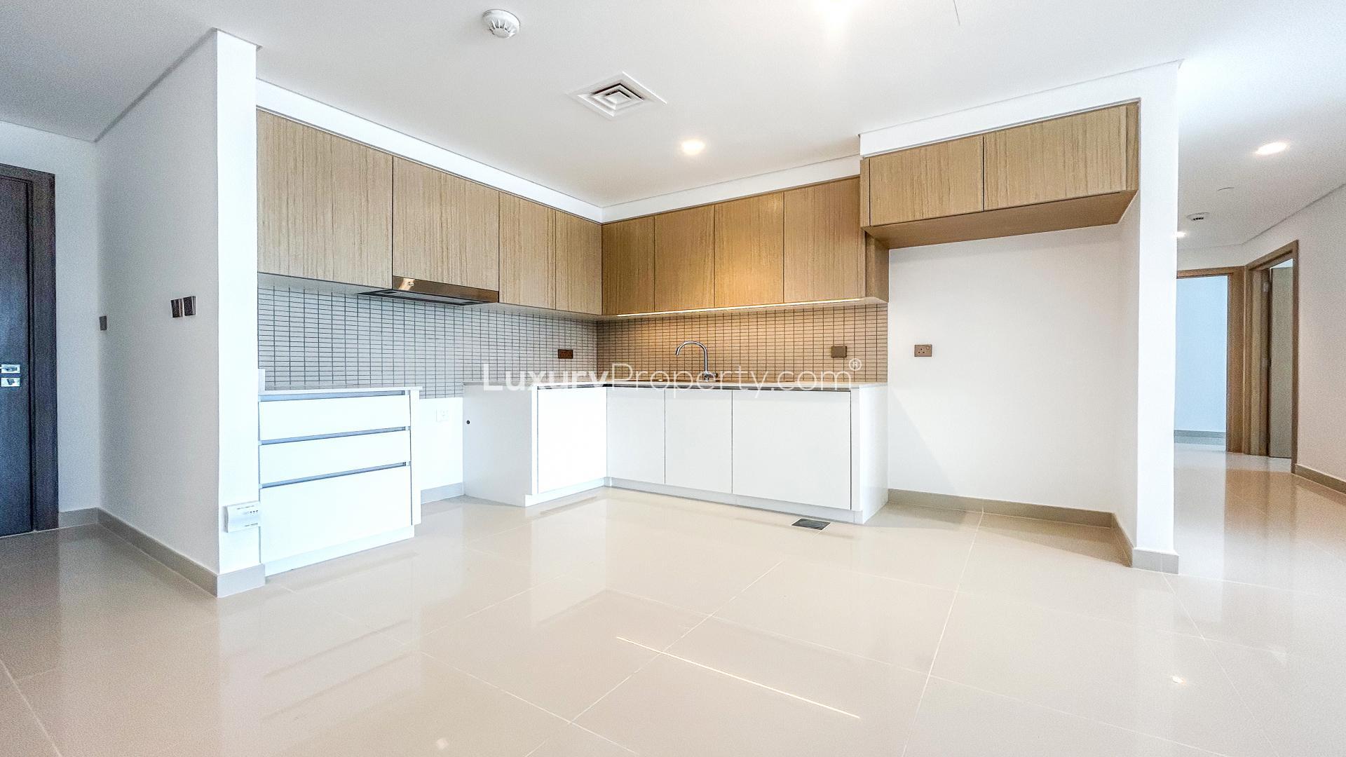 Modern kitchen and living area in 2-bedroom apartment, Icon Bay, Business Bay
