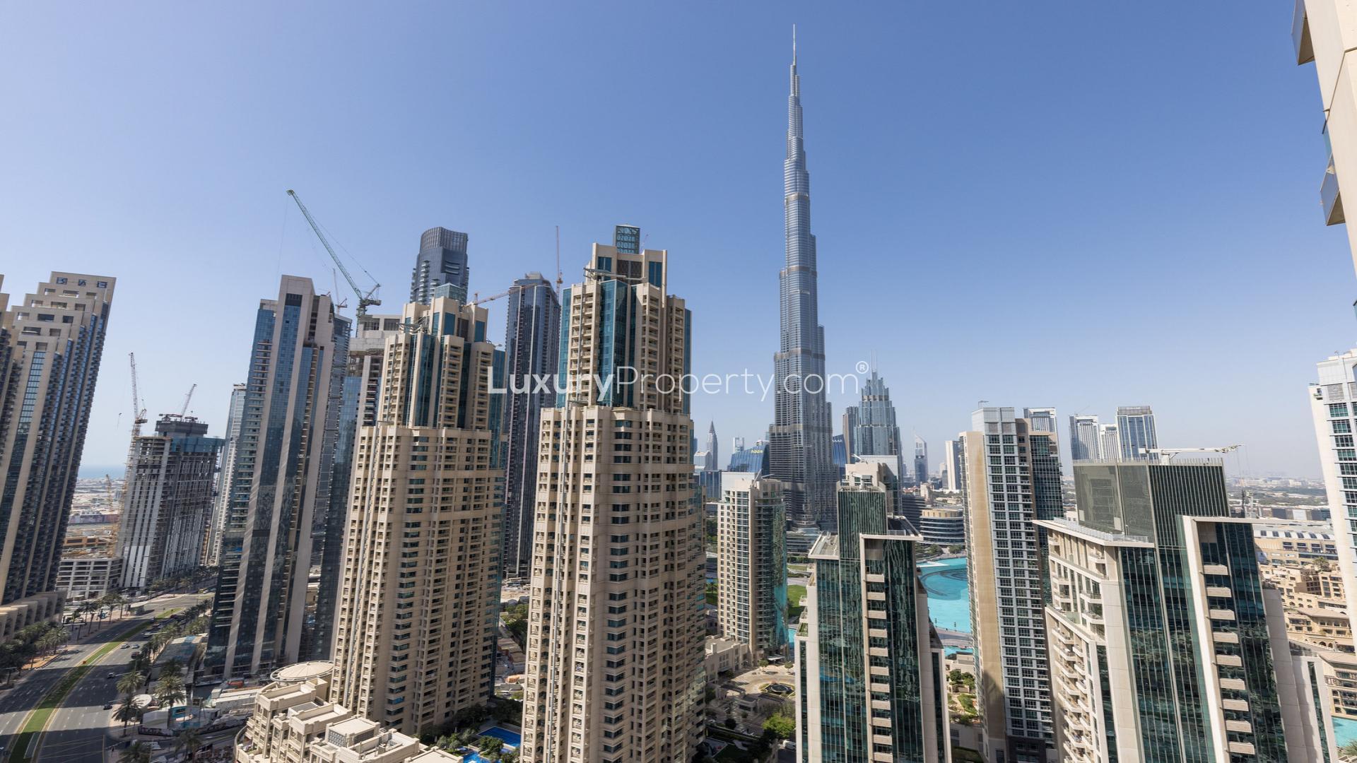 Modern living room in stylish two-bed apartment, Vida Residence Downtown Dubai