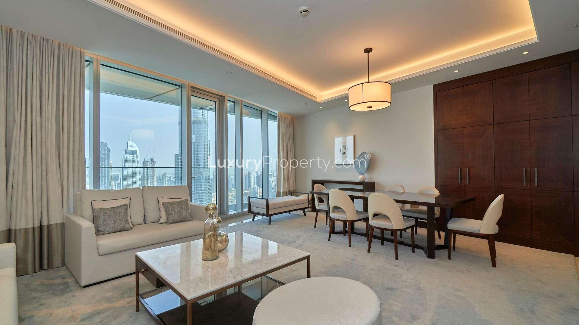 Luxurious balcony view from The Address Sky View Residences, Downtown Dubai apartment