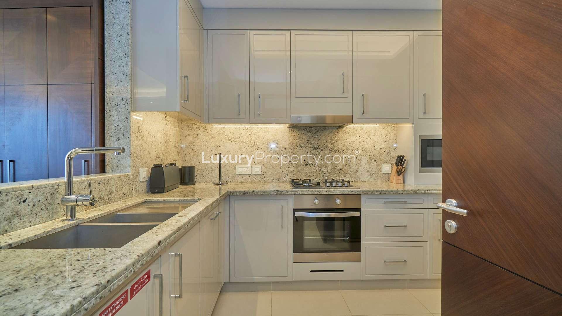 Fully furnished bedroom with city view in The Address Sky View, Downtown Dubai apartment