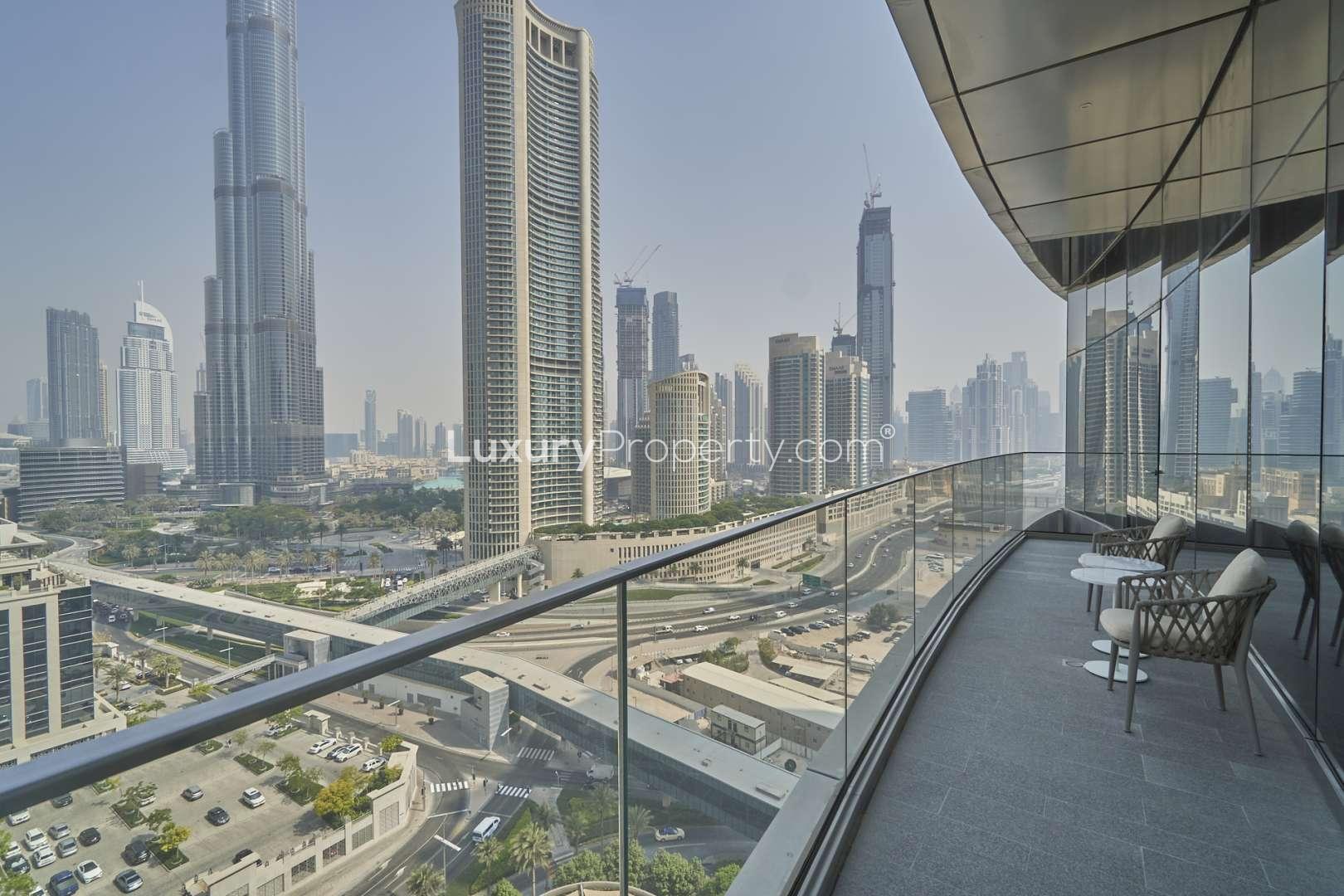 Furnished living room in two-bedroom apartment, The Address Sky View, Downtown Dubai