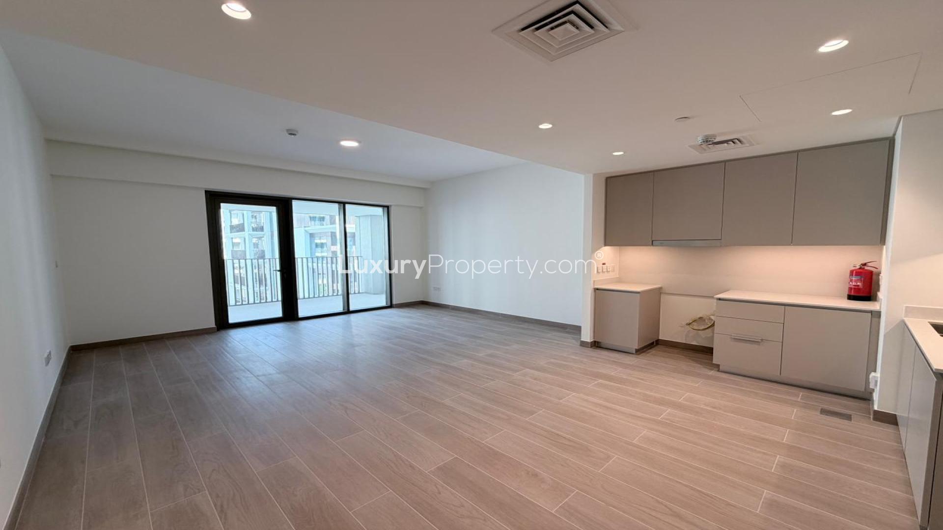 Bright living room in two-bedroom apartment, Grove at Creek Beach, Dubai Creek Harbour