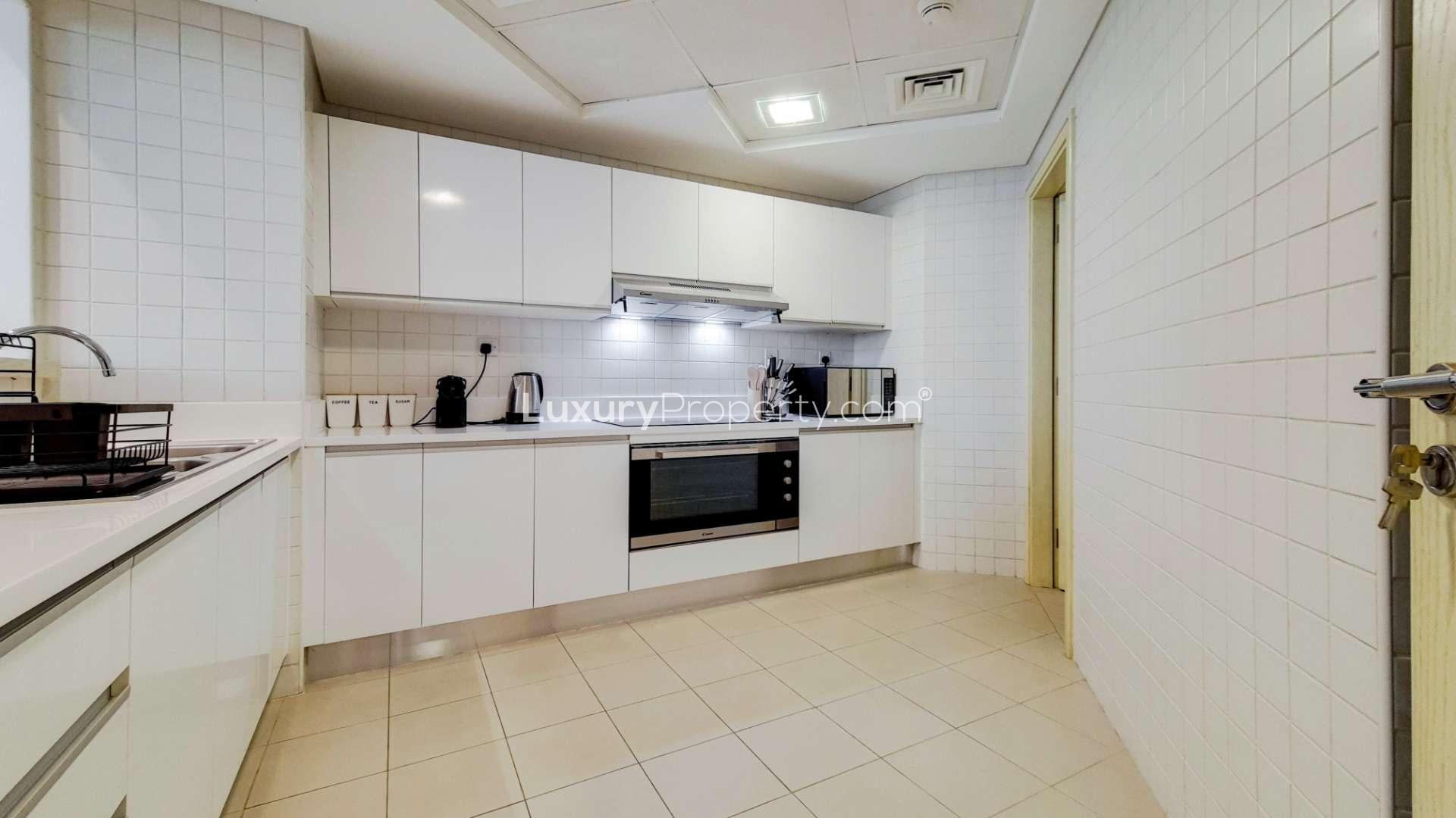 Modern living room in furnished 2-bedroom apartment, Al Bateen Residence, Jumeirah Beach Residence