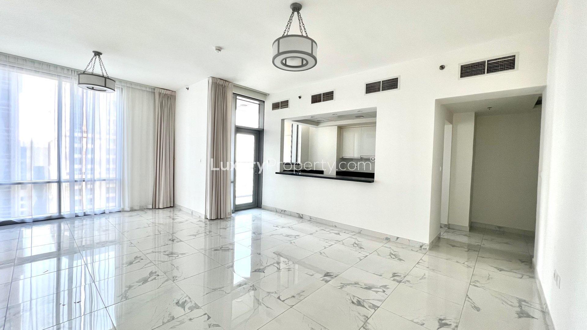 Bright living room with large windows in Business Bay apartment, Al Habtoor City