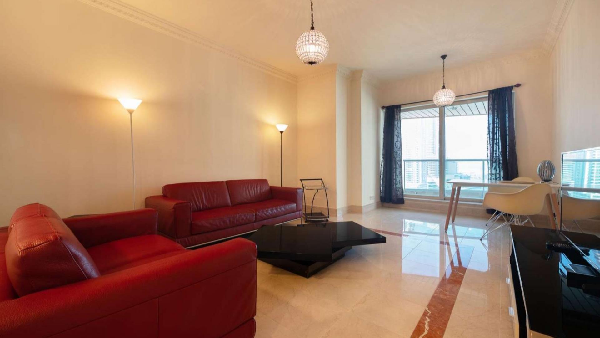 Modern kitchen and living area in 2-bedroom apartment, Dubai Marina, Emaar 6 Towers