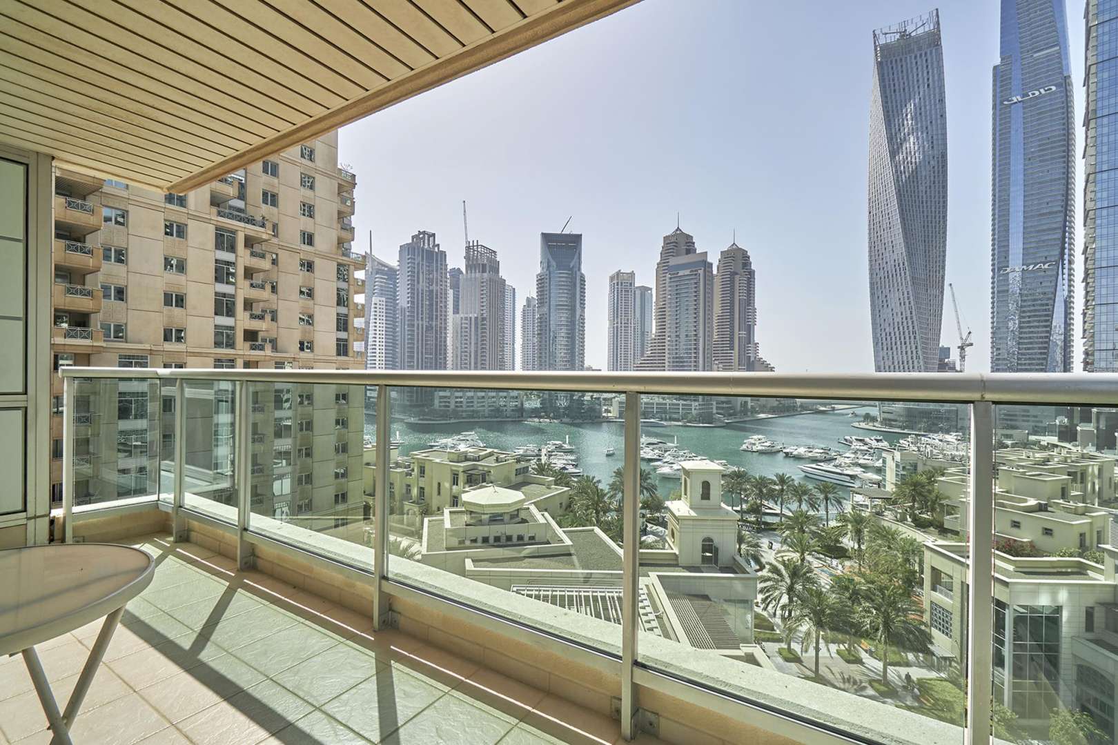 Furnished apartment balcony with stunning Dubai Marina views, Emaar 6 Towers, for rent