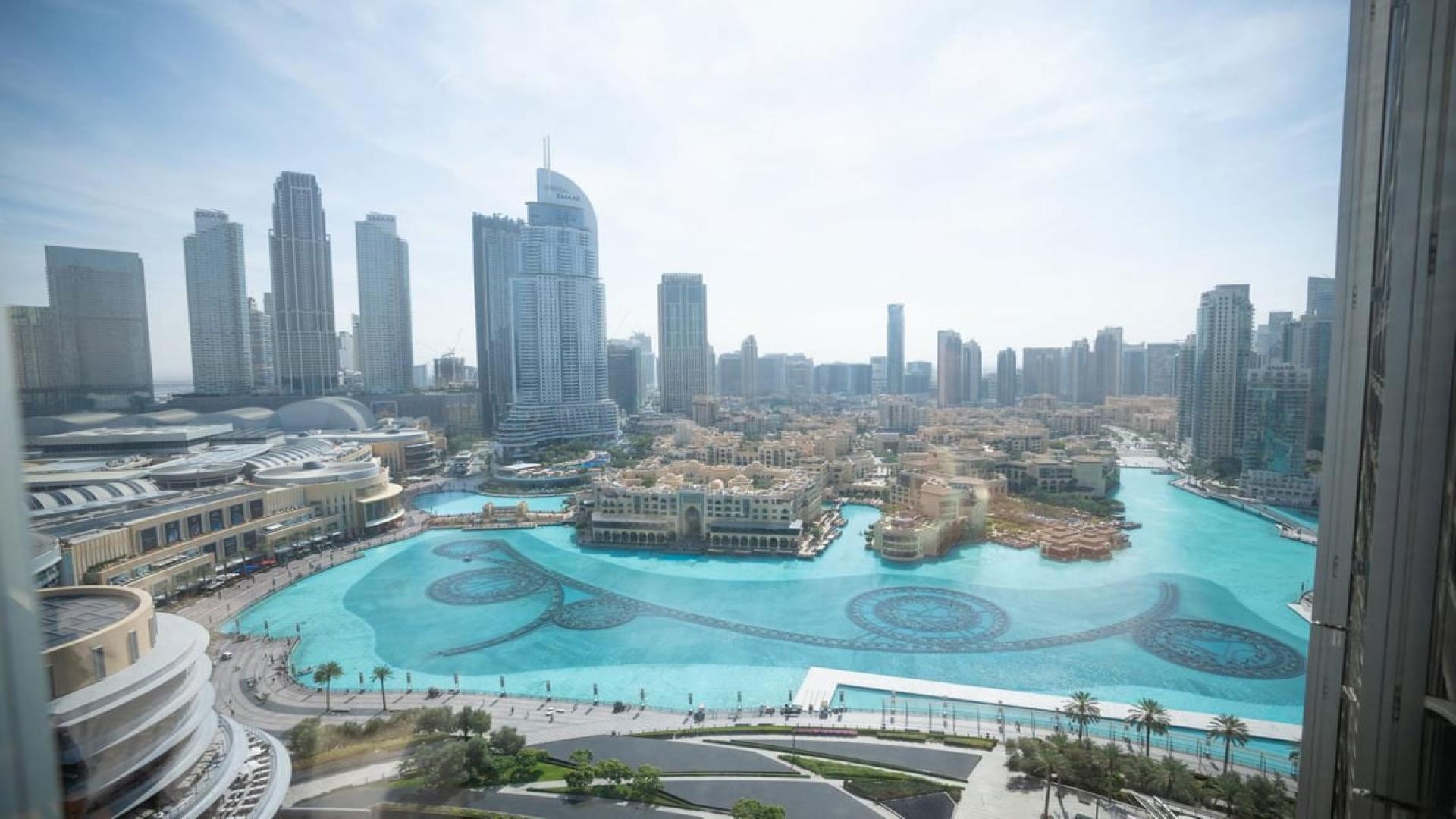 Luxurious living room in 2-bedroom apartment, Burj Khalifa, Downtown Dubai, with modern furnishings