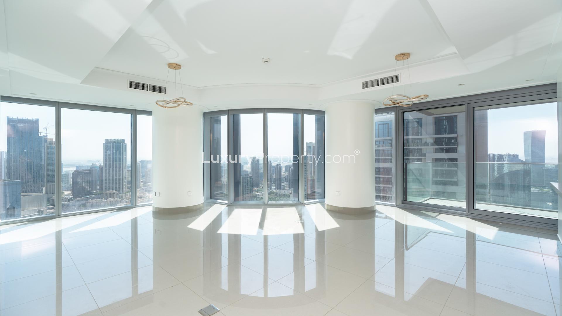 High-floor apartment balcony with stunning Downtown Dubai skyline view in Burj Khalifa Area