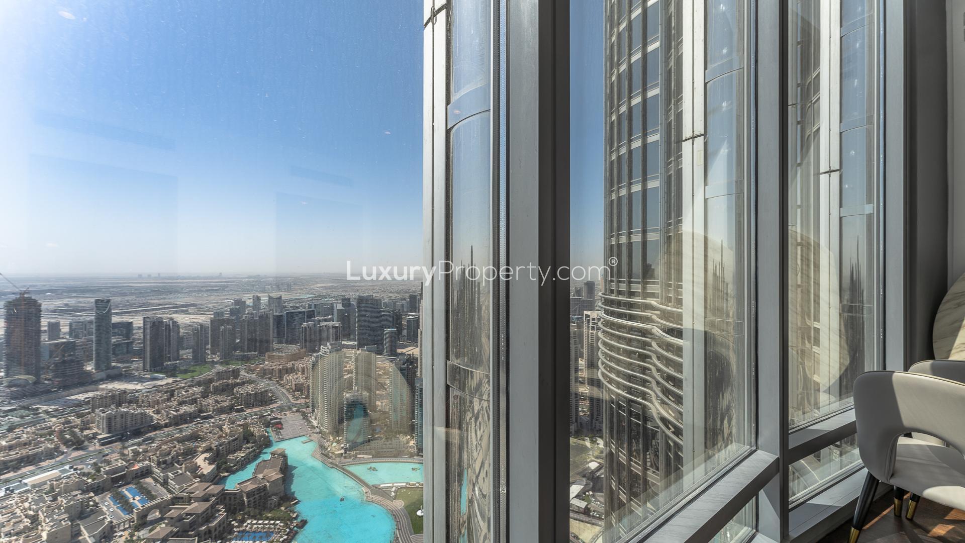 High-floor Burj Khalifa apartment with panoramic views and wooden floors in Downtown Dubai