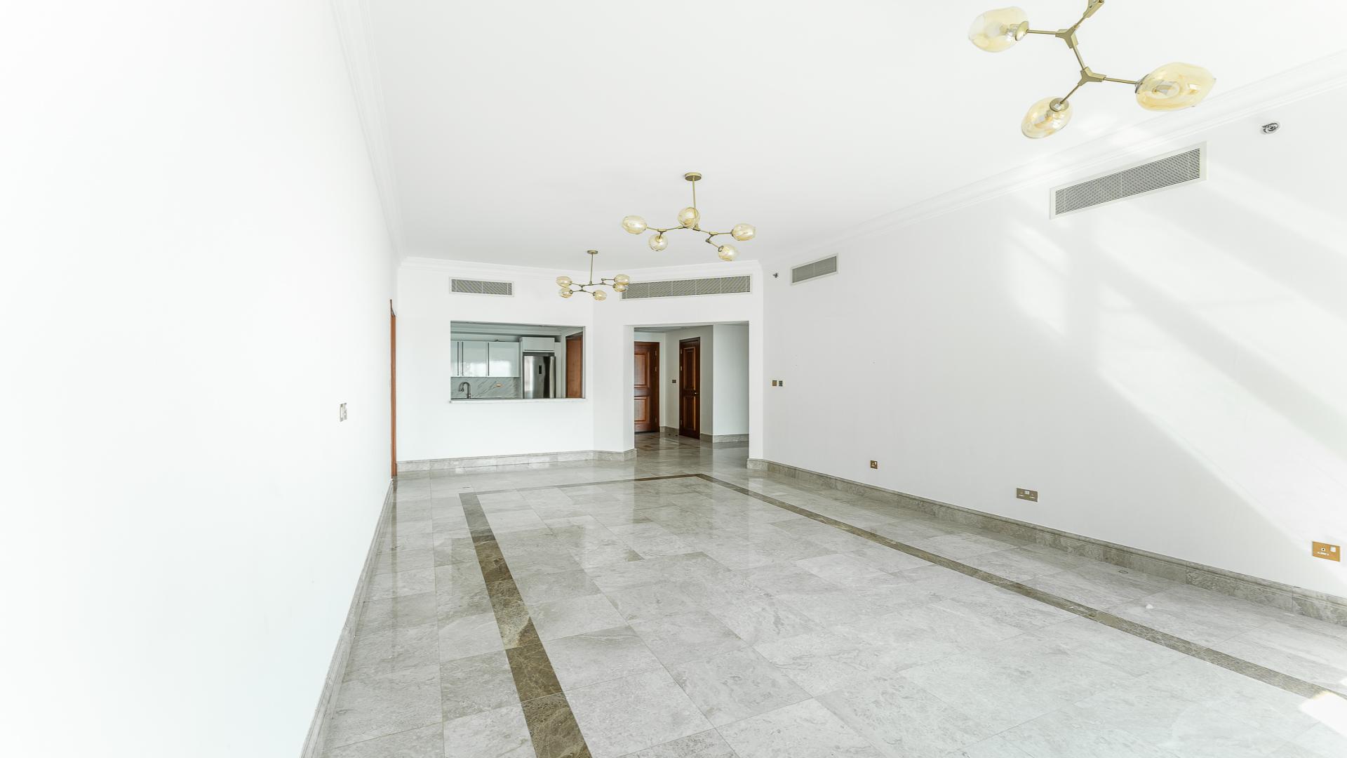 Spacious living area in high-end 2-bedroom apartment, Fairmont North, Palm Jumeirah for rent